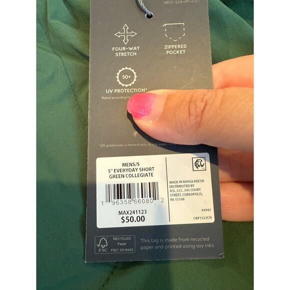 NWT VRST Men's Green Collegiate 5'' Everyday Short Size S - Picture 7 of 9